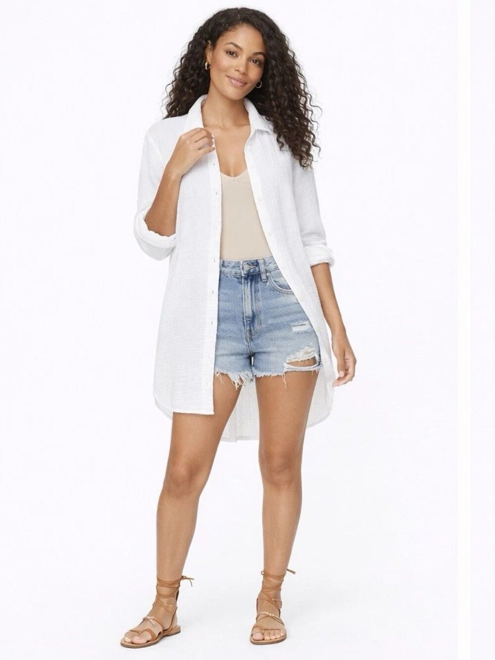 J. Crew White Gauze Button-Down Long Sleeve Tunic Swimsuit Coverup XXL NWT